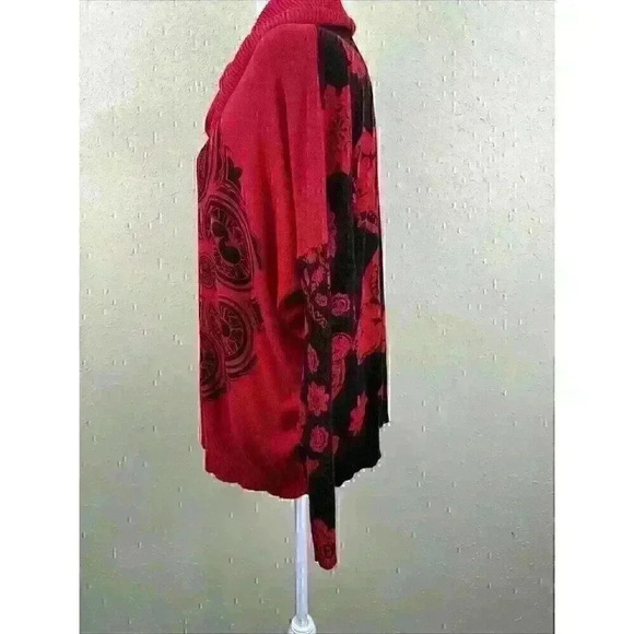 Desigual Red and Black Turtleneck Oversized Portland Sweater  Embellishment SZ L - Picture 7 of 14